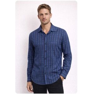 Men's Italian Blue Silk Print Button Down Shirt